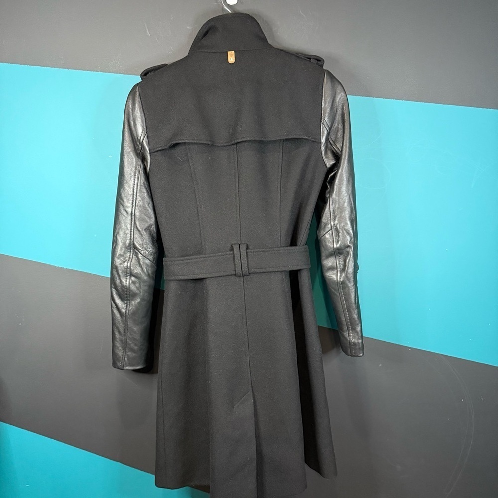 Mackage Dale Black Trench Coat with Leather Sleeves - Picture 9 of 16